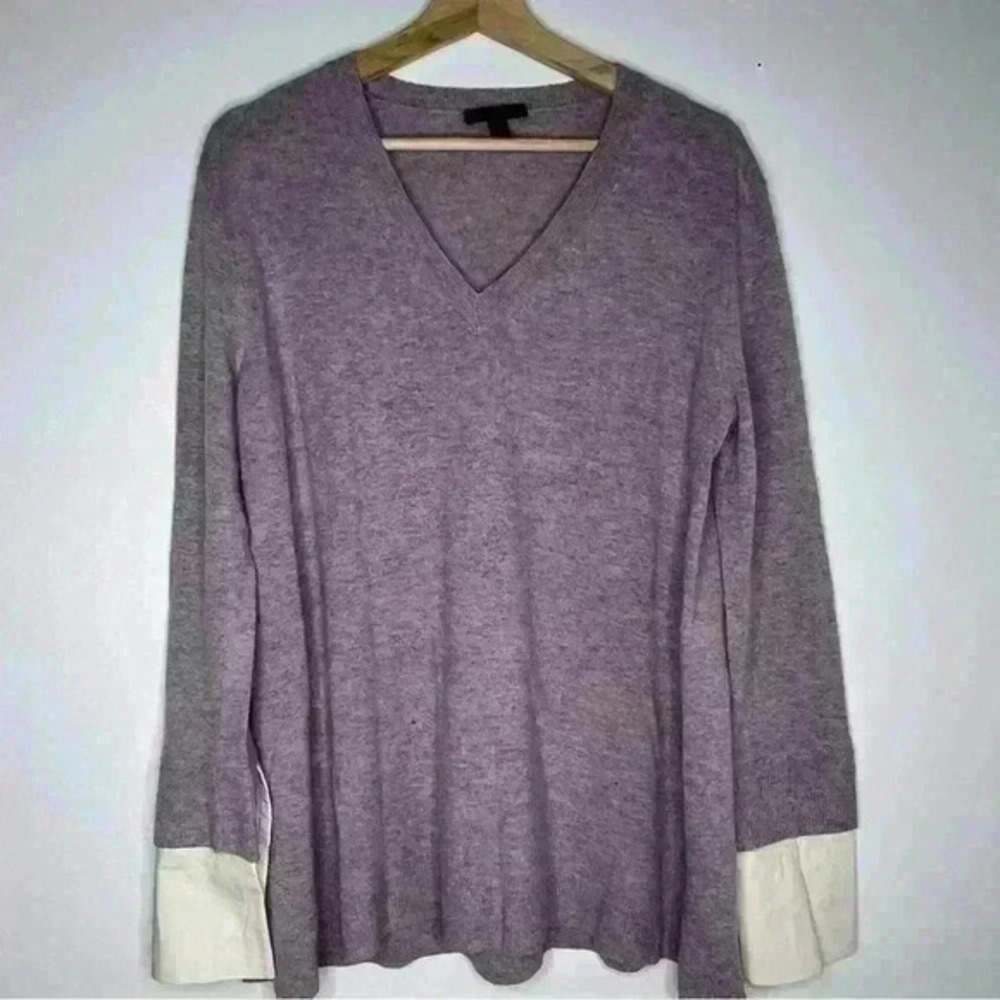 J. Crew Lavender V-Neck Sweater with Shirt Cuffs